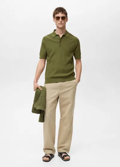 Mango Man Ribbed Knit Cotton Blend Polo Green