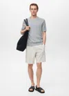 Mango Man Ribbed Knit T-shirt Sky Blue