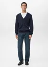 Mango Man Ribbed Knitted Cardigan With Buttons Navy In Blue