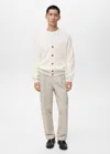 Mango Man Ribbed Knitted Cardigan With Buttons Off White In White