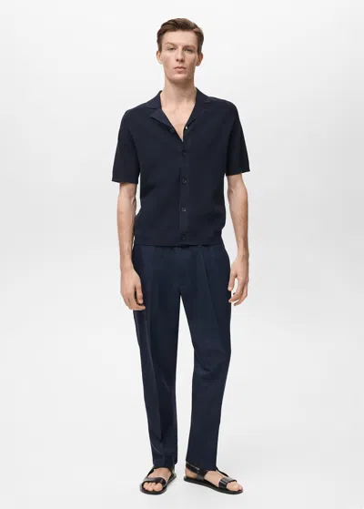 Mango Man Ribbed Structured Shirt Dark Navy