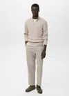 Mango Man Ribbed Sweater With Zip Neck Beige In Sand