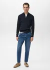 Mango Man Ribbed Sweater With Zip Neck Navy In Blue