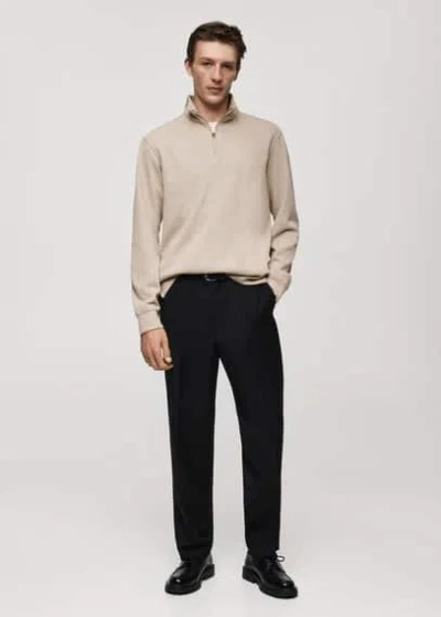 Mango Man Ribbed Sweatshirt Collar Sand