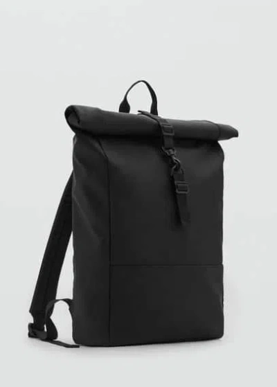 Mango Man Rubberized Backpack With Flap Closure Black