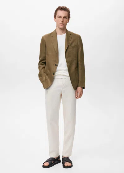 Mango Man Salerno 100% Linen Slim Fit Suit Blazer Khaki