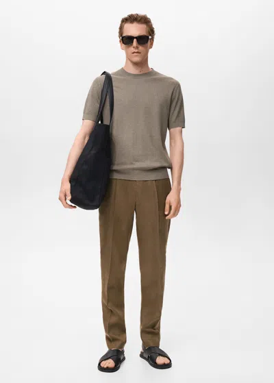 Mango Man Salerno 100% Linen Slim Fit Suit Trousers Khaki In Brown