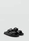Mango Man Buckles Leather Sandal Black
