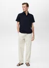 Mango Man Seersucker Cotton Polo Shirt Dark Navy In Bleu Marine Foncé