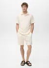 Mango Man Seersucker Cotton Polo Shirt Ecru