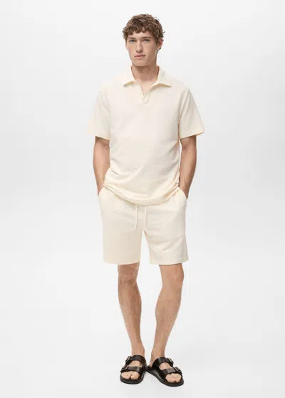 Mango Man Seersucker Cotton Polo Shirt Ecru In Sand