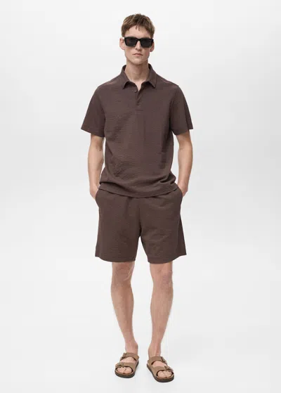 Mango Man Seersucker Shorts With Drawstring Chocolate