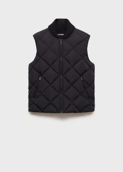 Mango Man Shearling Collar Woollen Coat Dark Navy