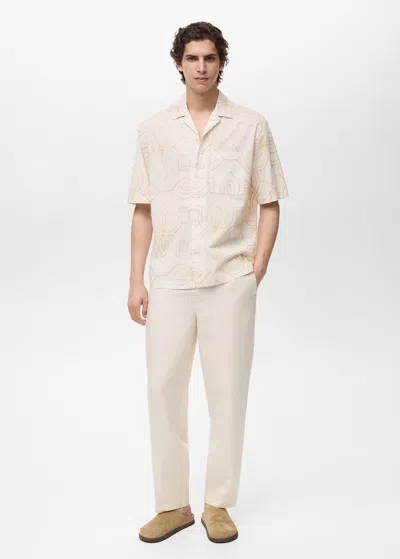 Mango Man Shirt With Embroidered Bowling Collar White
