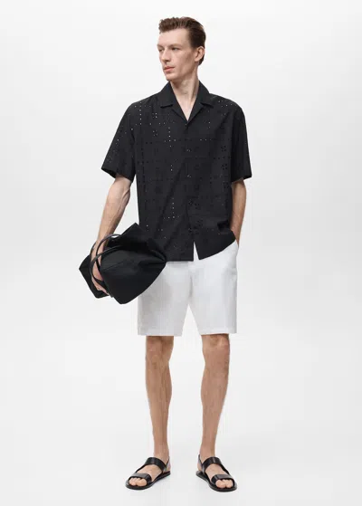 Mango Man Shirt With Embroidered Eyelet Details Black