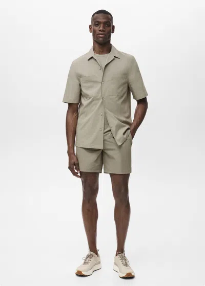 Mango Man Chemise À Poches Col Bowling Kaki - Homme - S -