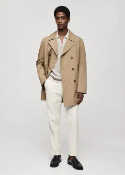 Mango Man Short Cotton Trench Coat Medium Brown