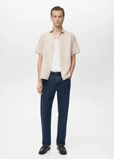 Mango Man Short Sleeve Linen-blend Shirt Sand