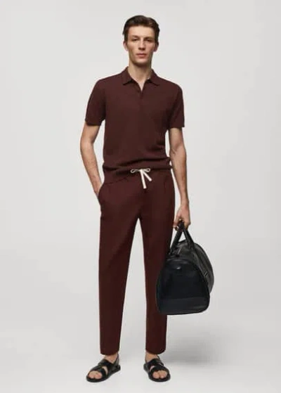 Mango Man Short-sleeved Knitted Polo Shirt Burgundy
