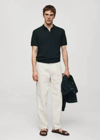 Mango Man Short-sleeved Knitted Polo Shirt Dark Navy