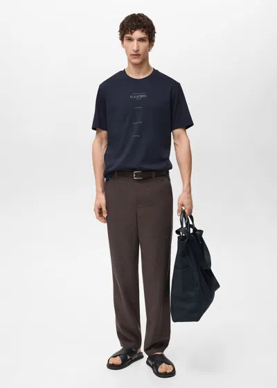 Mango Man Short-sleeved Printed T-shirt Dark Navy