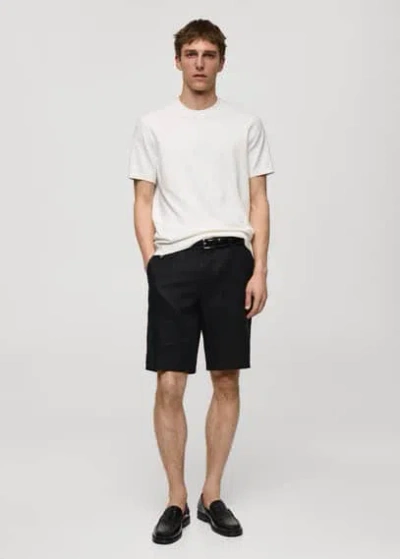 Mango Man Slim Fit 100% Linen Bermuda Shorts Black