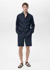 Mango Man Bermuda Slim-fit 100 % Lin Bleu Marine Foncé - Homme - 46 -  In Dark Navy