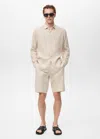 Mango Man Bermuda Slim-fit 100 % Lin Écru - Homme - 48 -  In Sand