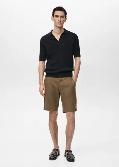 Mango Man Bermuda Slim-fit 100 % Lin Vert Moyen - Homme - 48 -  In Medium Green