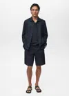 Mango Man Bermuda Slim-fit 100 % Lin Bleu Marine - Homme - 38 -  In Navy