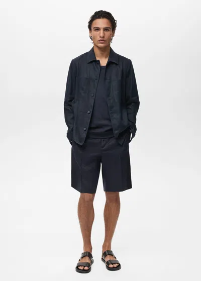 Mango Man Bermuda Slim-fit 100 % Lin Bleu Marine - Homme - 38 -  In Navy