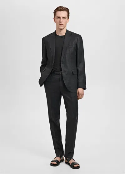 Mango Man Amalfi 100% Linen Slim-fit Suit Blazer In Black