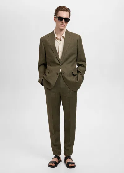 Mango Man Amalfi 100% Linen Slim-fit Suit Blazer In Khaki