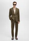 Mango Man Amalfi 100% Linen Slim-fit Suit Pants In Khaki