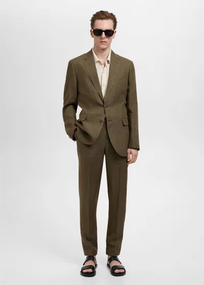 Mango Man Amalfi 100% Linen Slim-fit Suit Pants In Khaki