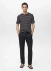 Mango Man Pantalon 100 % Lin Slim Fit Noir - Homme - 48 -  In Noir