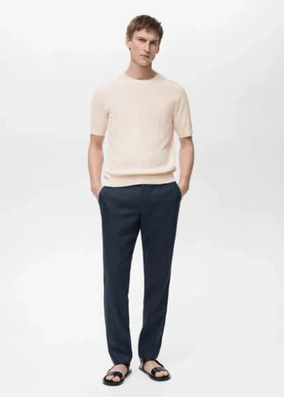 Mango Man Slim-fit 100% Linen Trousers In Bleu Marine Foncé