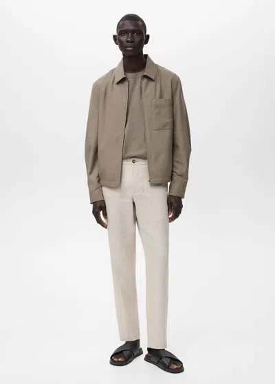 Mango Man Pantalon 100 % Lin Slim Fit Écru - Homme - 48 -  In Sand