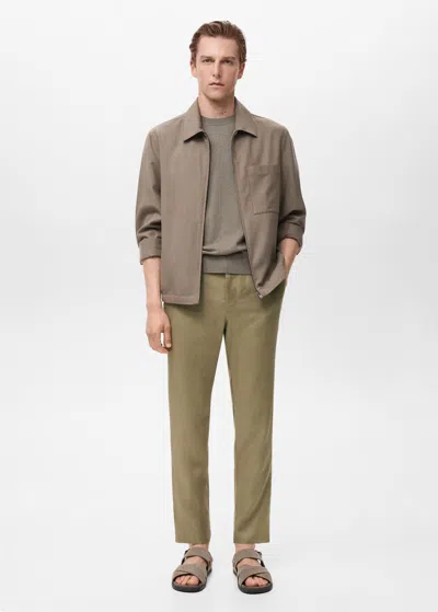 Mango Man Pantalon 100 % Lin Slim Fit Kaki - Homme - 48 -  In Brown