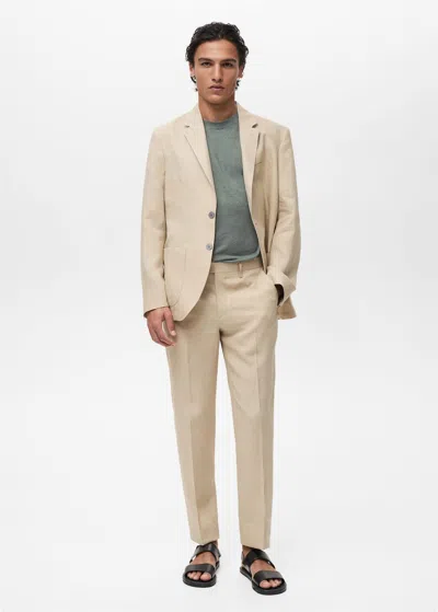 Mango Man Pantalon 100 % Lin Slim Fit Marron Moyen - Homme - 44 -  In Medium Brown
