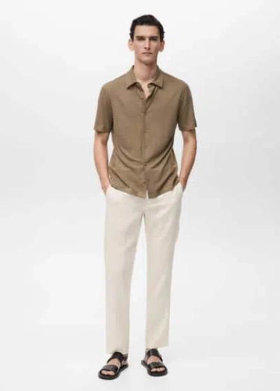 Mango Man Pantalon 100 % Lin Slim Fit Blanc Cassé - Homme - 48 -  In Blanc Cassé
