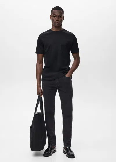 Mango Man Jean Jan Slim Fit Noir Black Denim - Homme - 46 -