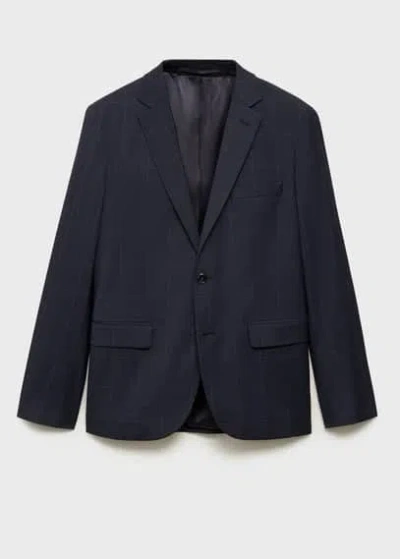 Mango Man Slim Fit Checked Blazer Dark Navy