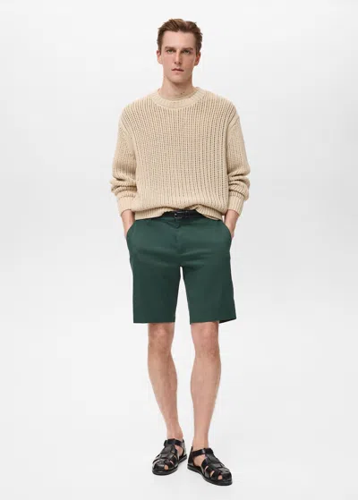 Mango Man Slim-fit Chino Cotton Bermuda Shorts Dark Green