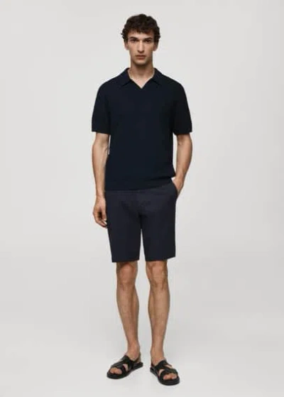 Mango Man Slim-fit Chino Cotton Bermuda Shorts Dark Navy