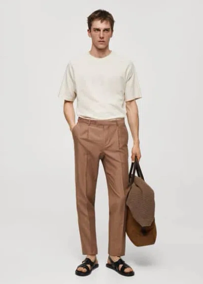 Mango Man Slim Fit Cotton And Linen Suit Pants Burnt Orange