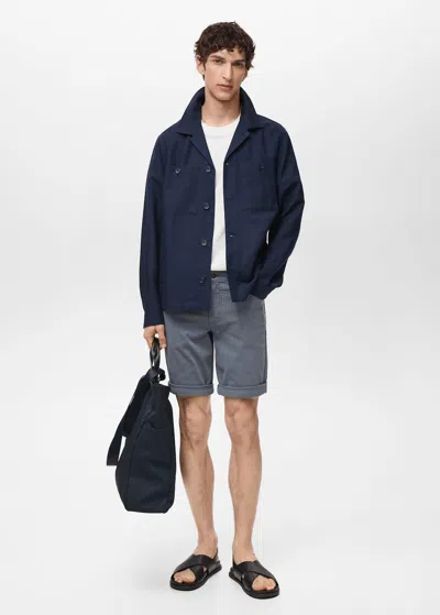 Mango Man Bermuda Slim-fit Coton Bleu Indigo - Homme - 48 -