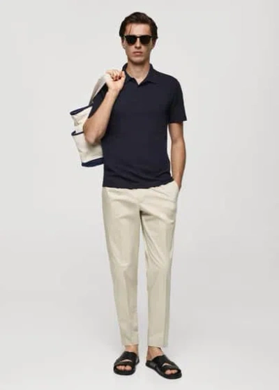 Mango Man Slim-fit Textured Cotton Polo Shirt Dark Navy