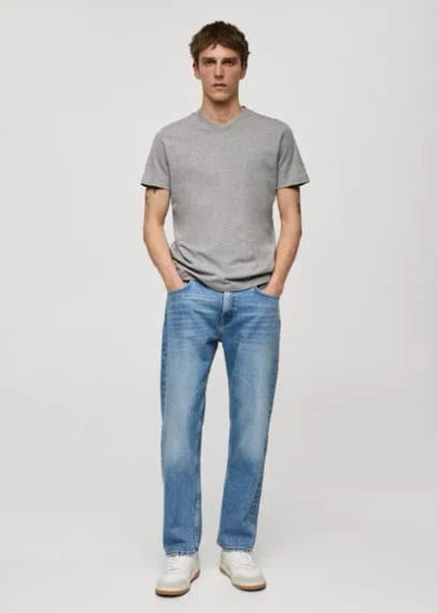 Mango Man Slim-fit Cotton V-neck T-shirt Medium Heather Grey In Gray