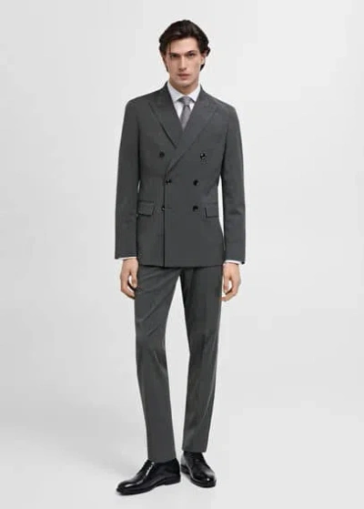 Mango Man Slim-fit Double-breasted Jacket Grey